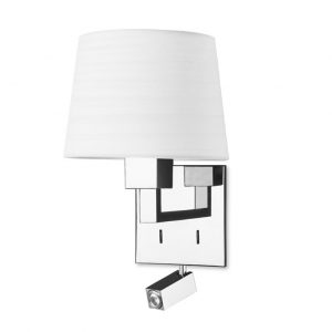 05-3218-21-82 – APPLIQUE BALI E27 60 CHROME 644 AVEC LECTEUR LED 2.2 BLANC CHAUD – 3000K0K ABAT-JOUR CHROME NON INCLUS