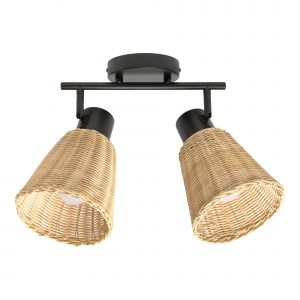 DE-0220-NAT – SERIE DE FOCOS NATURE DOUBLE E27 NEGRO RATTAN NATURAL